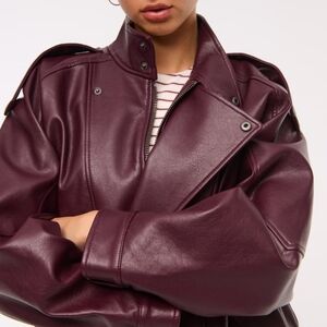 Abercrombie & Fitch Relaxed Mockneck Vegan Leather Jacket Red Wine